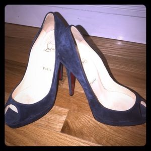 Christian Louboitin Navy Blue Suede Platform Heels